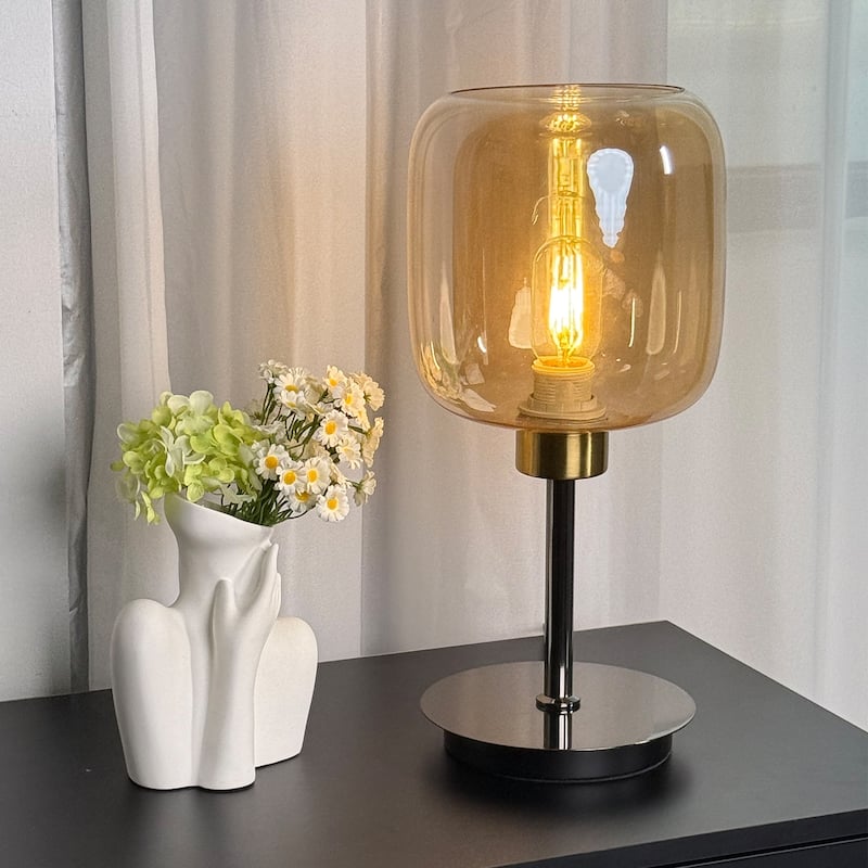 Elegant Amber Glass LED Table Bedside Lamp