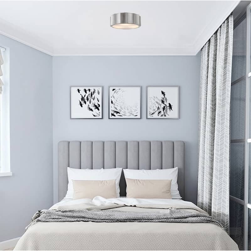 3 Light Shiny Nickel Iron Flush Mount with White Bottom Cover