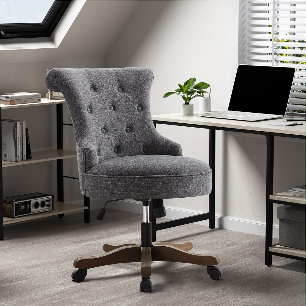 Office Chair with Wheels, Adjustable Height, Linen Fabric Upholstered Computer Desk Chair Swivel