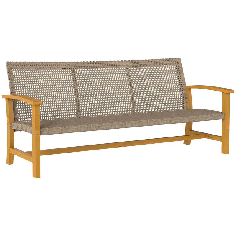 3-Seat Patio Wicker Sofa, Acacia Wood, Steel Armrests, 1000lb Capacity