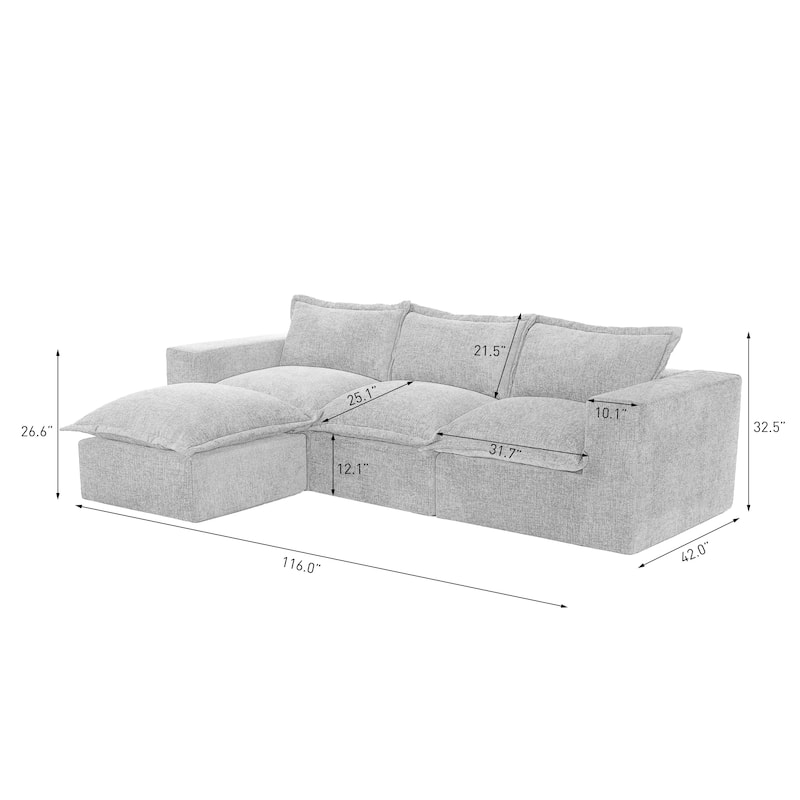 Chenille No Assembly Modular Sectional Sofa Cloud Couch with Ottoman