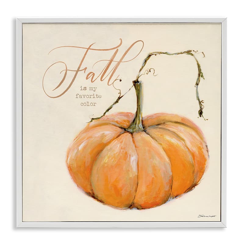 Stupell Fall Is My Favorite Color Orange Pumpkin Seasonal Word Design,12 x 12, Framed Wall Art - 17 x 17 - White