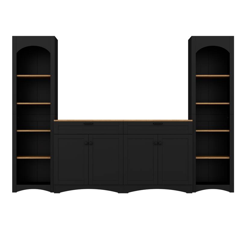 3-Piece Entertainment Center with Central TV Stand and 2 Tall Side Cabinets, Farmhouse Media Console Table for TVs Up to 70"