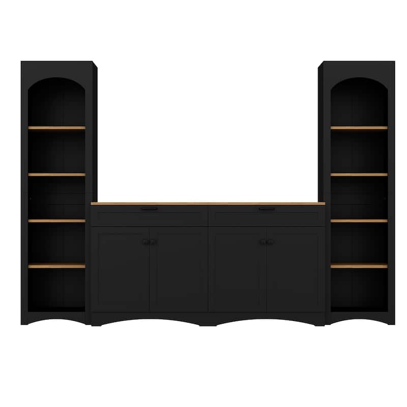 Roomfitters Rustic 3-Piece Entertainment Center for TVs up to 70", Mid-Century TV Stand with Bookshelves and Sideboard Storage