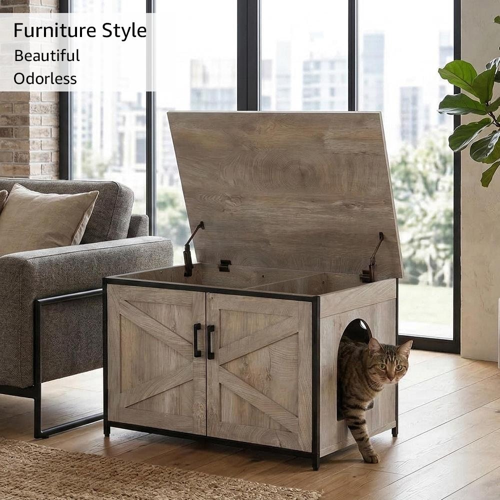 Top Opening Cat Litter Box Enclosure Furniture, Flip Top Design