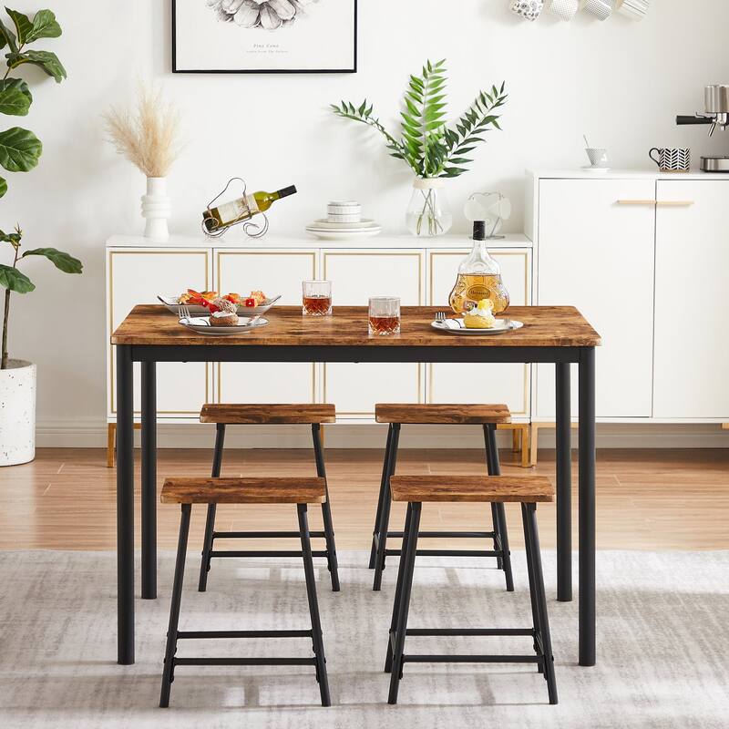 5 Piece Dining Set Wood Metal Table and 4 Chairs Kitchen Furniture