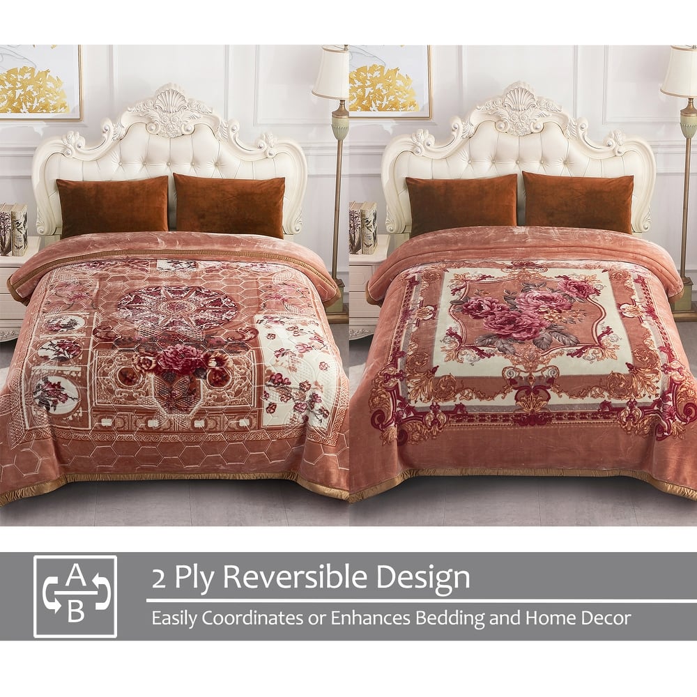 2 Ply A&B Printed Raschel Bed Blanket 85" x 95"-10 Pounds