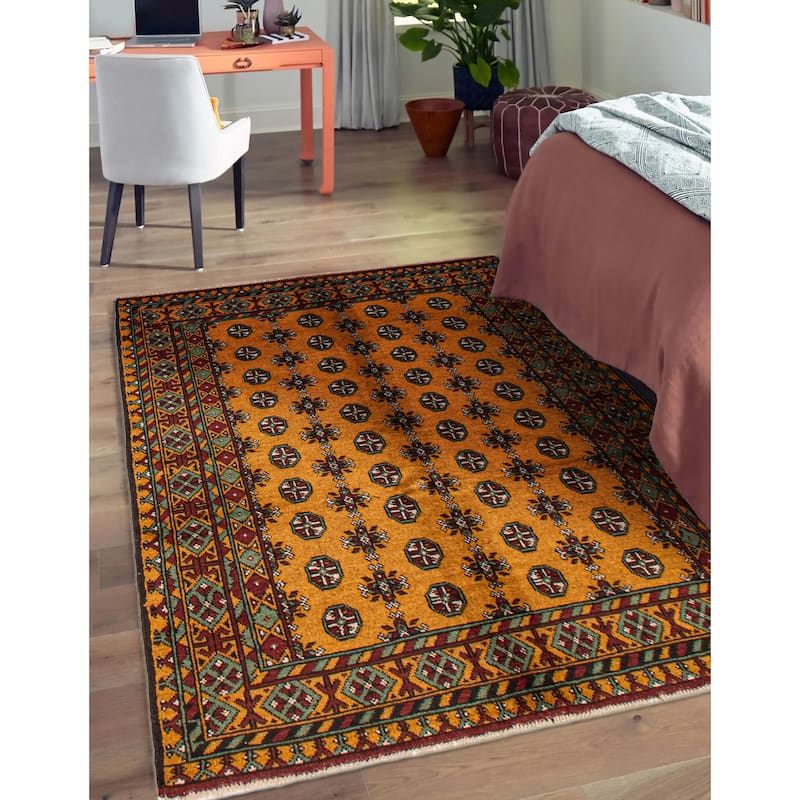 ECARPETGALLERY Hand-knotted Uzbek Kargahi Gold Wool Rug - 5'0 x 6'3