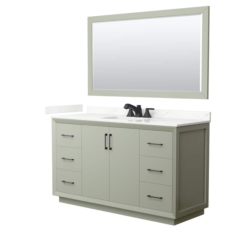 Strada 60-inch Single Vanity, Quartz Top, 58-inch Mirror - Light Green, Black Trim, Giotto Quartz Top
