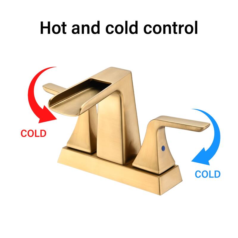 2 Handle Bathroom Sink Faucet with Waterfall Spout and Ceramic Drip Proof Cartridge, Adjust Water Volume and Temperature