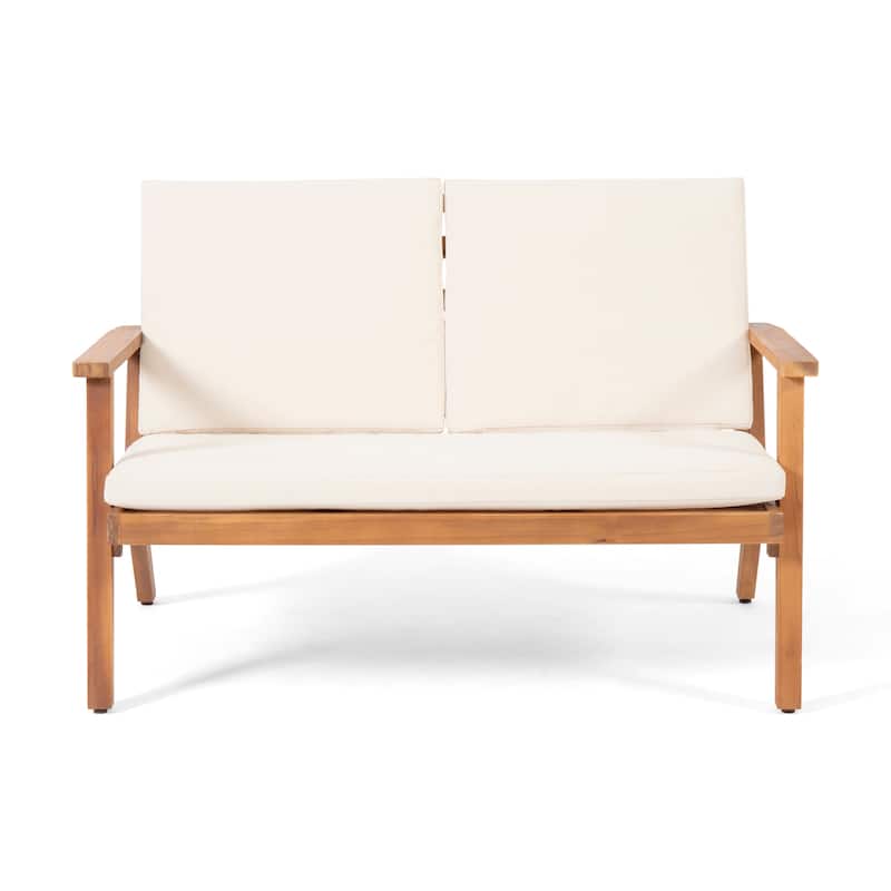 Temecula Acacia Wood Outdoor Loveseat and Coffee Table Set with Cushions by Christopher Knight Home
