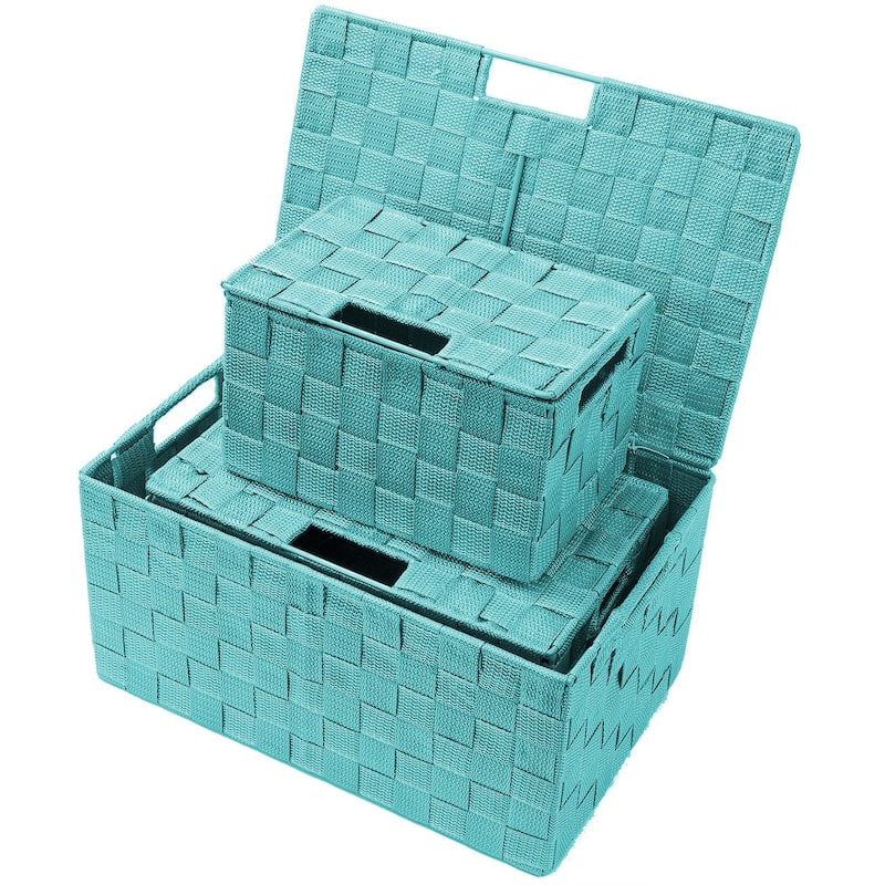 Weave Stackable Basket Set, 3 Pieces - Aqua