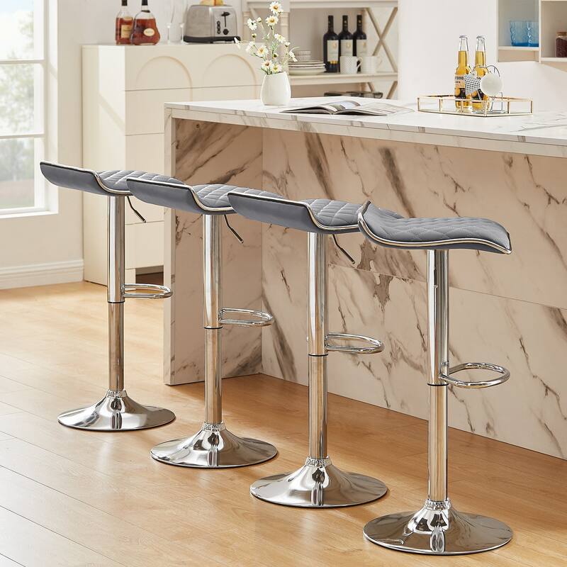VECELO Barstools Adjustable Height Faux Leather Backless Modern Swivel Bar Stools (Set of 2)-Five colors