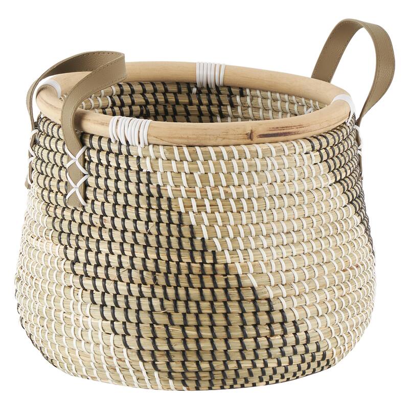 Seagrass Handmade Diagonal Striped Decorative and Functional Storage Basket - Set of 2 Brown - Roche River Decor