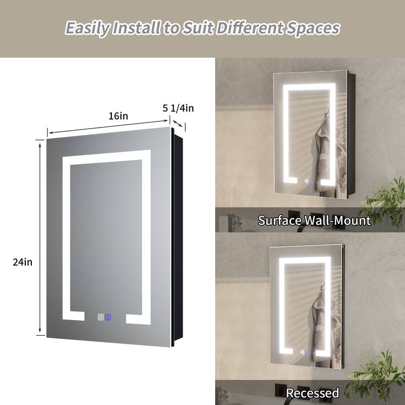 ExBrite 20" x 26" LED Bathroom Medicine Cabinet with Mirrors, Defog