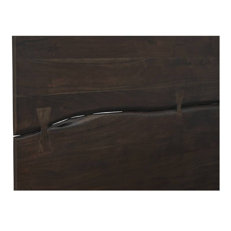 NADAAL STUDIOS Sterling Brown Solid Acacia Queen Platform Bed with Organic Edge Headboard and Steel Legs