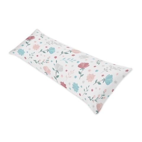 Pop Floral Rose Flower Body Pillow Case (Pillow Not Included) - Blush Pink Teal Turquoise Blue Grey Boho Shabby Chic Watercolor