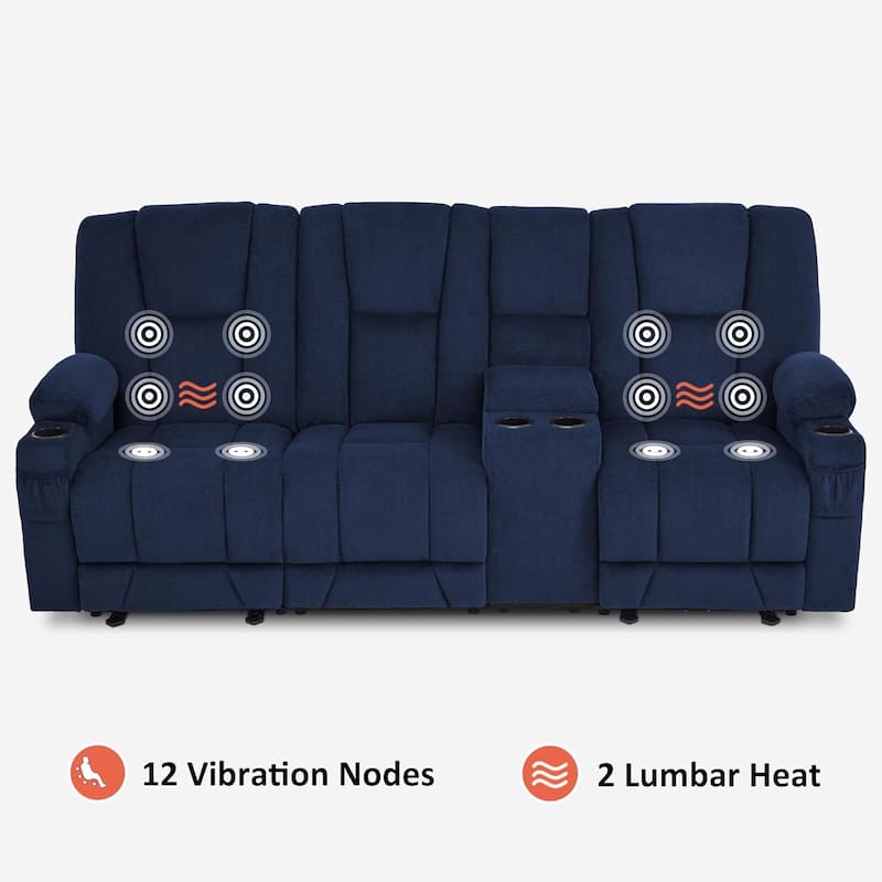 MCombo Electric Power Reclining Sofa with Massage and Lumbar Heat, Fabric 6015/6025/6035/6045