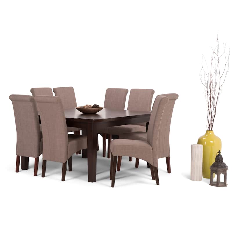 WYNDENHALL Franklin Transitional 9 Pc Dining Set with 6 Upholstered Dining Chairs and 54 inch Wide Table