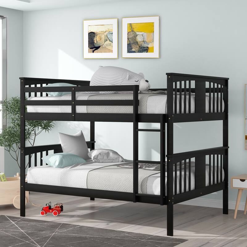 Twin Over Full Bunk Bed, Converted into 2 Beds, Solid Wood Bunkbeds Bedframe with Safety Rail and Ladder, for Kids/Teens Bedroom