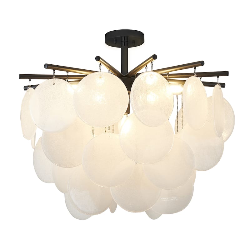 Transitional 7-Light Stain Black Chandelier With Frosted White Glass Petals