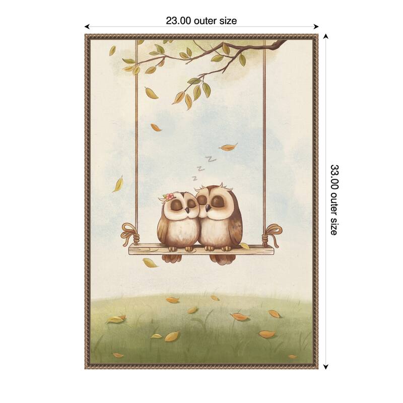 Owls In Love by Xuan Thai Framed Canvas Wall Art Print - 23 x 33 in