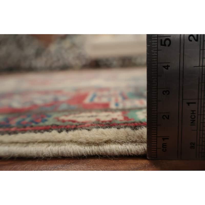 Hand Knotted Oriental 100% Wool Carpet Traditional Geometric Beige & Ivories Kazak Area Rug - 5' 11'' X 4' 1''