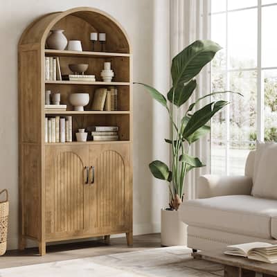 8-Tier Bookshelf with Doors & Adjustable Shelves