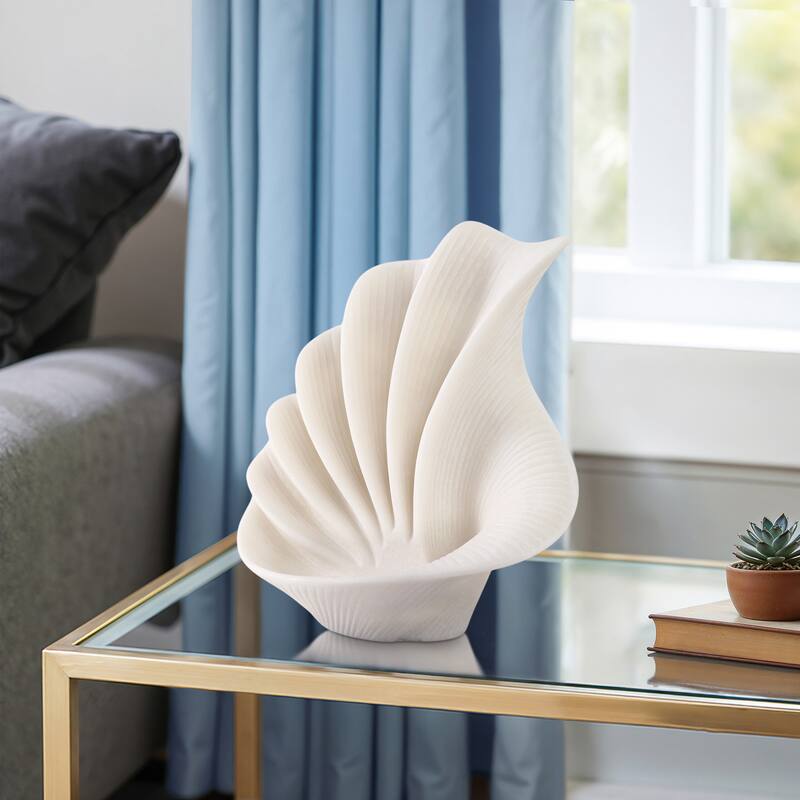 Resin Sculpture Modern Fan-Shaped Abstract Design - 16" White - 14" x 8" x 16"