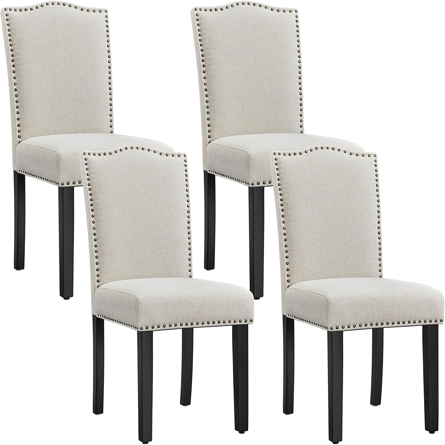 Modern Kitchen Dining Chairs Set of 4 with Fabric Upholstered Seat and Solid Wood Legs, Beige