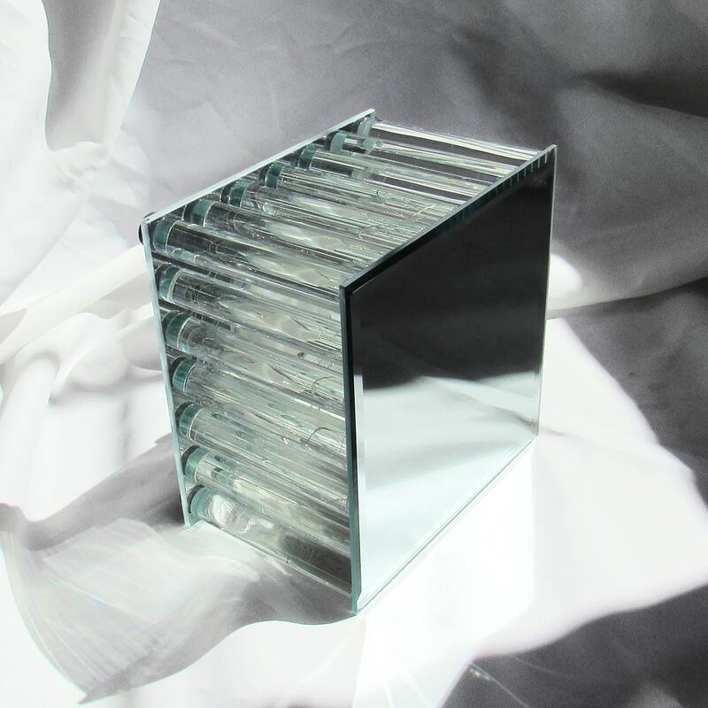 Square Mirror LED Fairy Light Up Glass Columns Cake Stand Dessert Display Tray Riser