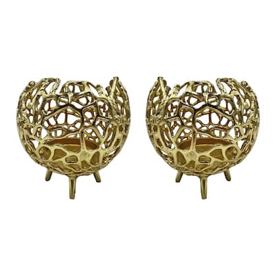 Decorative Handmade Aluminum Round Votive Candle holder Set of 2