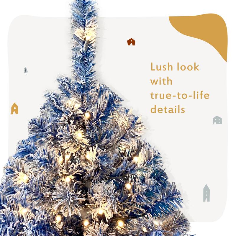 Pre-Lit 6FT Snow-Flocked Christmas Tree with 300 LED Lights, Winter Wonderland Design, and 750 Branch Tips