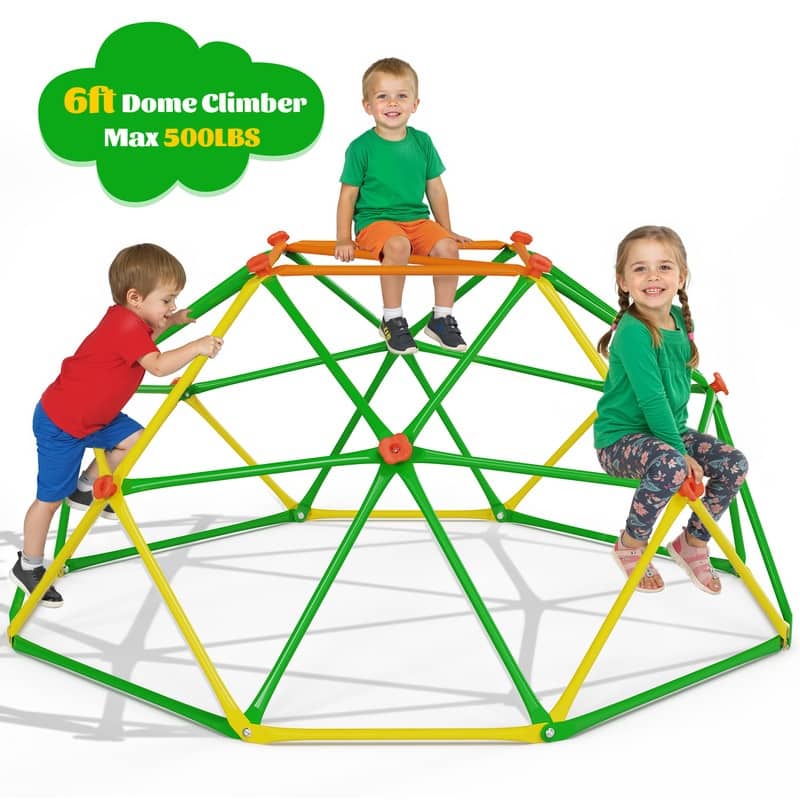 6FT Geometric Climbing Dome Climber Playground for Kids 3-10, Climbing Toys for Kids - N/A - Green+Yellow