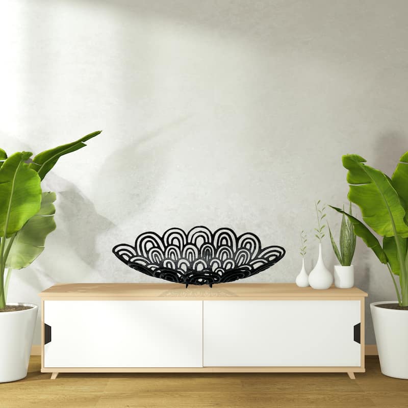 Decorative Handmade Aluminum Peacock Feather Bowl in Black