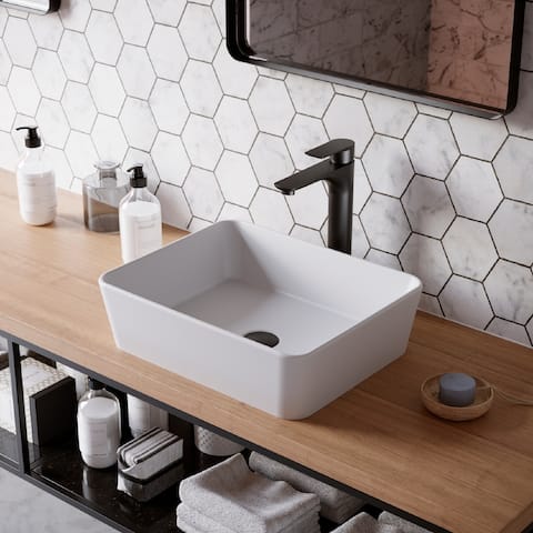 Karran Quattro Vibrant Matte White Acrylic 18 in. Rectangular Bathroom Vessel Sink