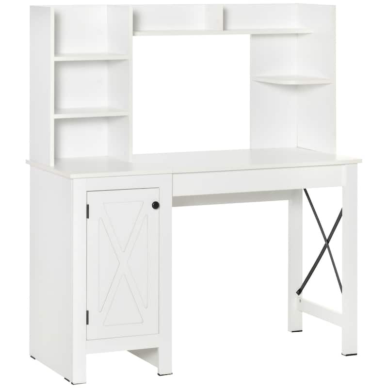 Farmhouse Computer Desk with Hutch and Cabinet
