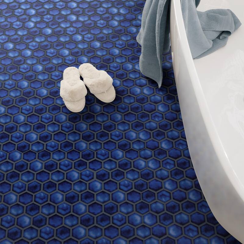 Merola Tile Hudson Due 2" Hex Sapphire 10-7/8" x 12-5/8" Porcelain Mosaic Floor and Wall Tile