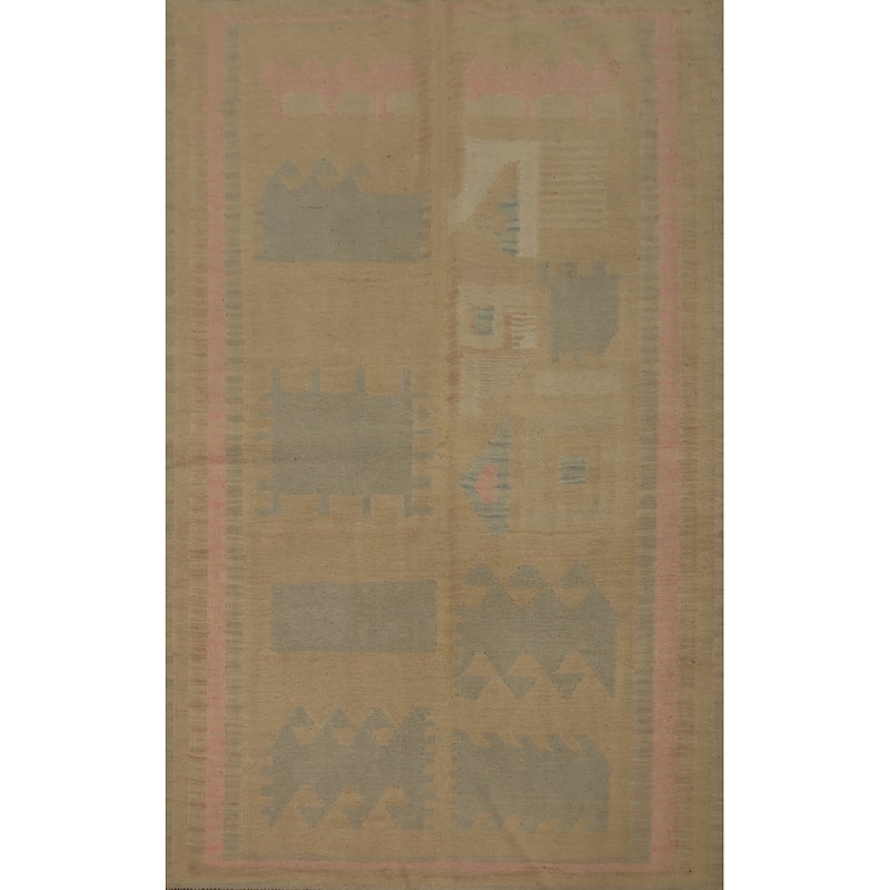 Hand Woven Oriental 100% Wool Carpet Southwestern Modern Brown Kilim Area Rug - 5' 9'' X 4' 1''