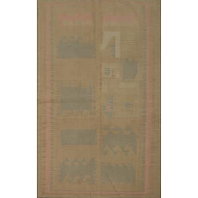 Hand Woven Oriental 100% Wool Carpet Southwestern Modern Brown Kilim Area Rug - 5' 9'' X 4' 1''