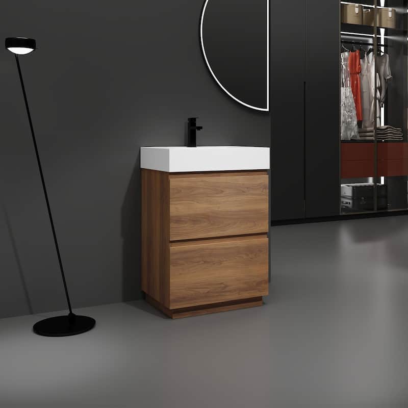 24 in. W x 18 in. D x 35 in. H Single Sink Freestanding Bath Vanity with White Resin Top