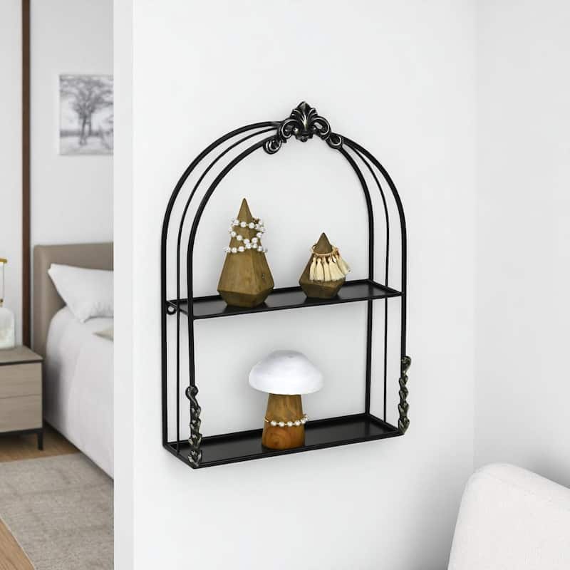 Sophronia Vintage Style 2 Tier Metal Wall Shelf - N/A - Black