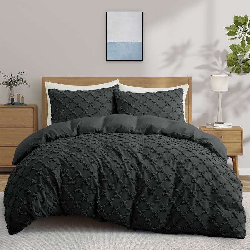 Clipped Jacquard Geometric Duvet Cover & Pillowcase Set - Light Blue/Cross - Twin
