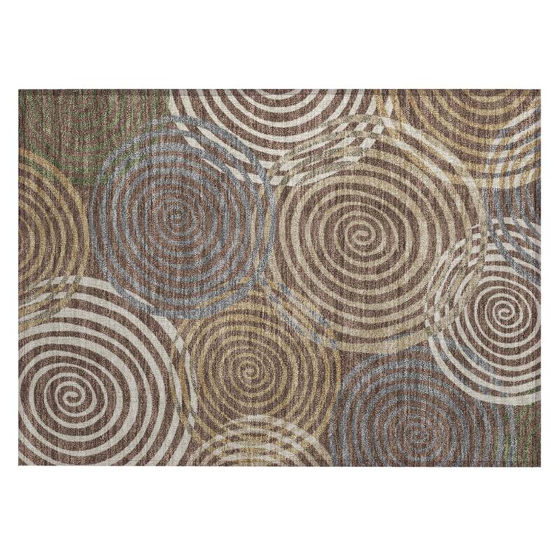 Machine Washable Indoor/ Outdoor Contemporary Swirls Chantille Rug