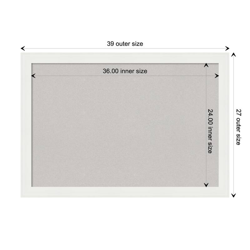 Vanity White Narrow Framed Grey Corkboard Bulletin Board - Board Size 36x24