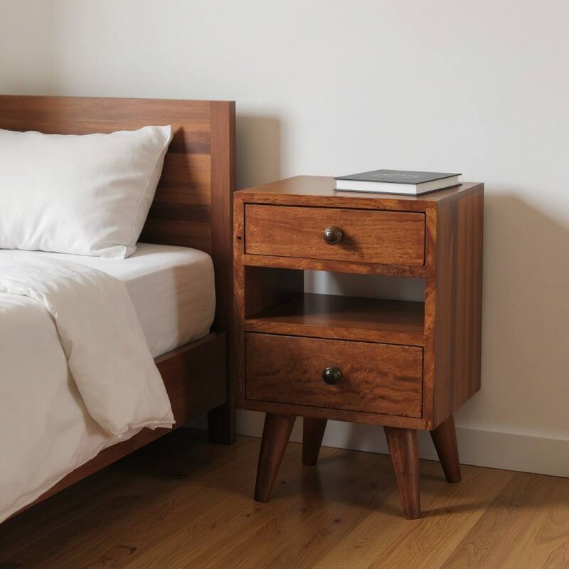 HomeRoots 20" Brown Solid Wood Two Drawer Nightstand - Brown - 2-drawer