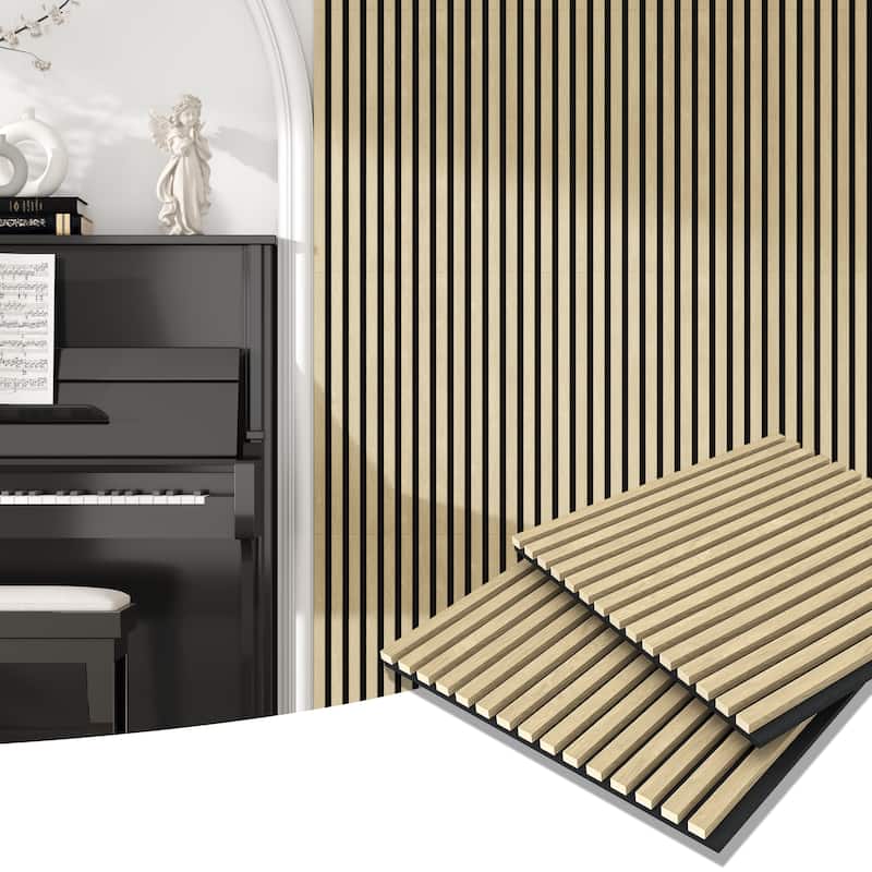 Acoustic Soundproof Slat Wall Panels 3D Decorative Wall Paneling - Natural Color - 24"x24"-4PCS