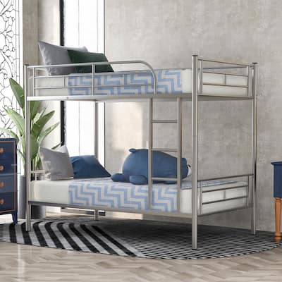 Versatile Metal Bunk Bed with Chrome Finish, Safety Guardrails, Ideal for Kids and Guest Rooms