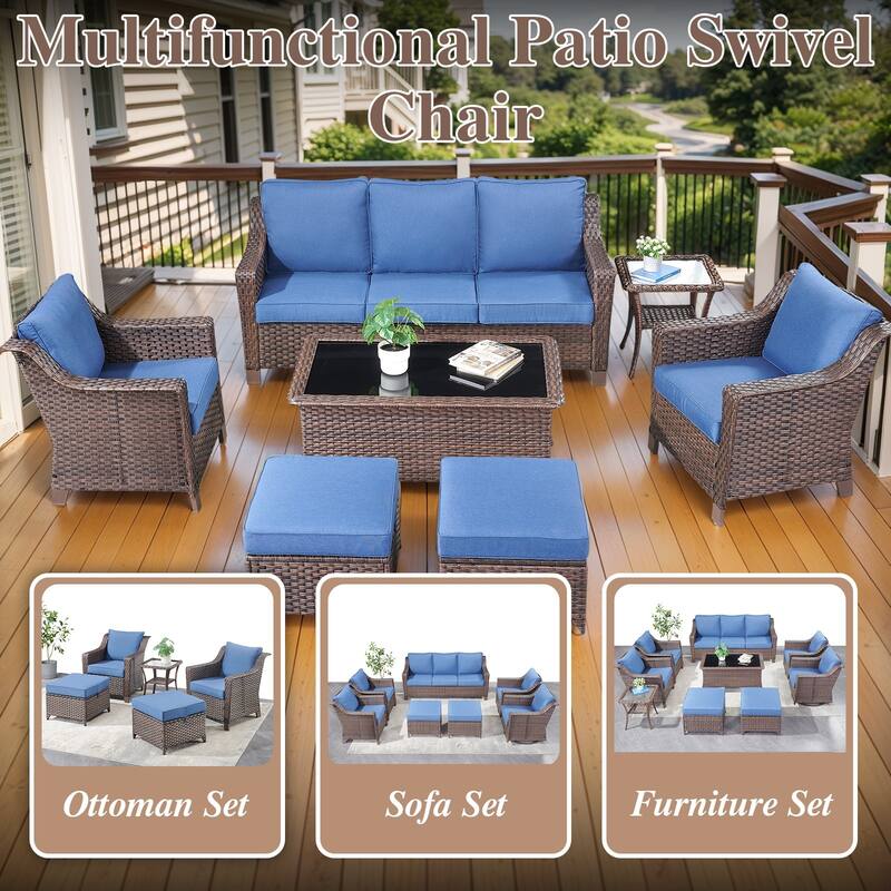 Patio Chairs and Ottomans with Coffee Table