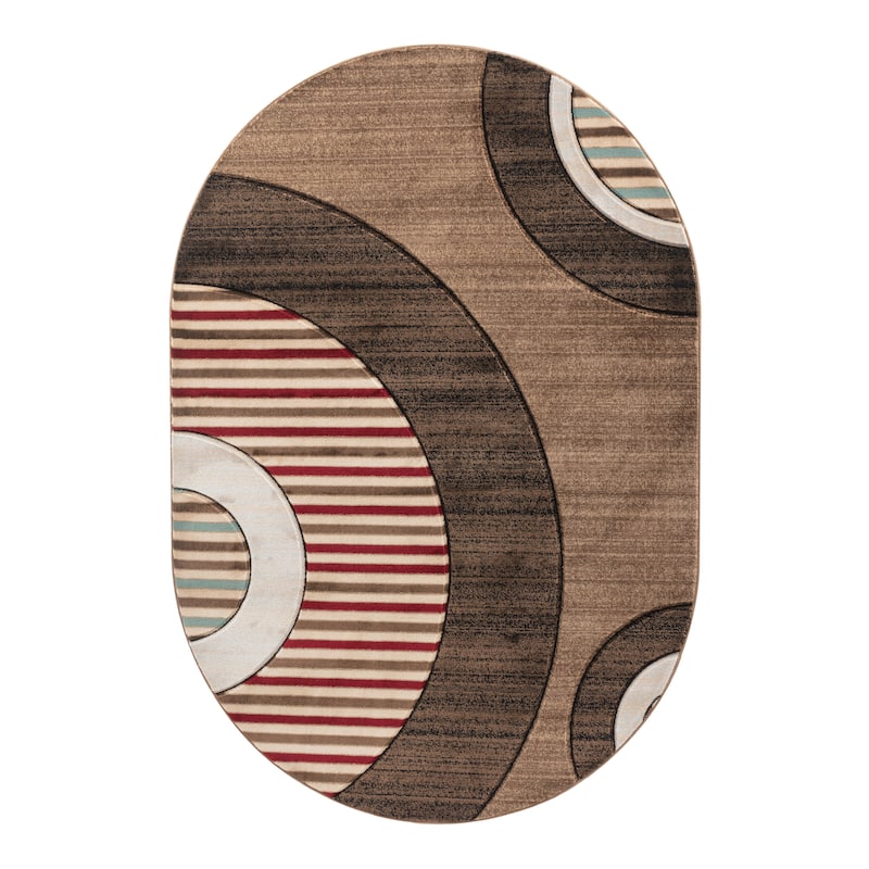 Glamour Collection Geometric Polypropylene Area Rug - 5'2" x 7'5" Oval - Brown/Beige